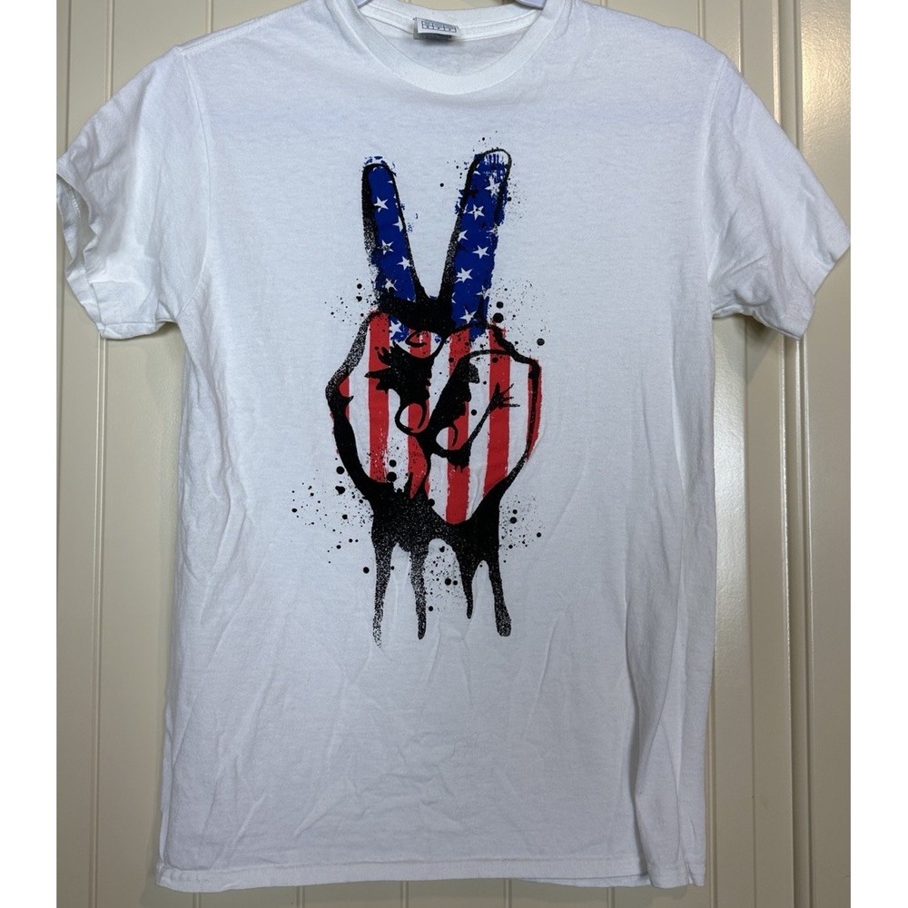 American‎ Flag Peace Sign Fingers graphic print t-shirt sz S